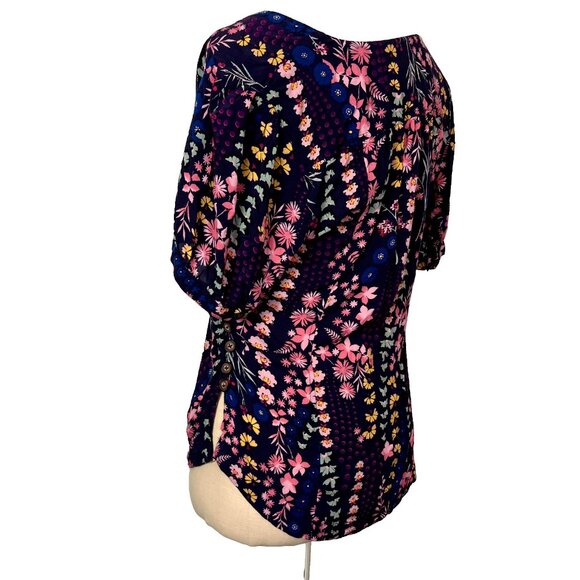 Anthropologie Meadow Rue Blouse Top 6 Eldoret Navy Pink Floral Wrap Short Sleeve - Picture 2 of 12